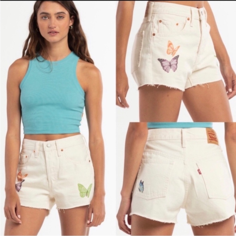 Levi’s 501 butterflies print ivory denim shorts size 27 western beach vacation